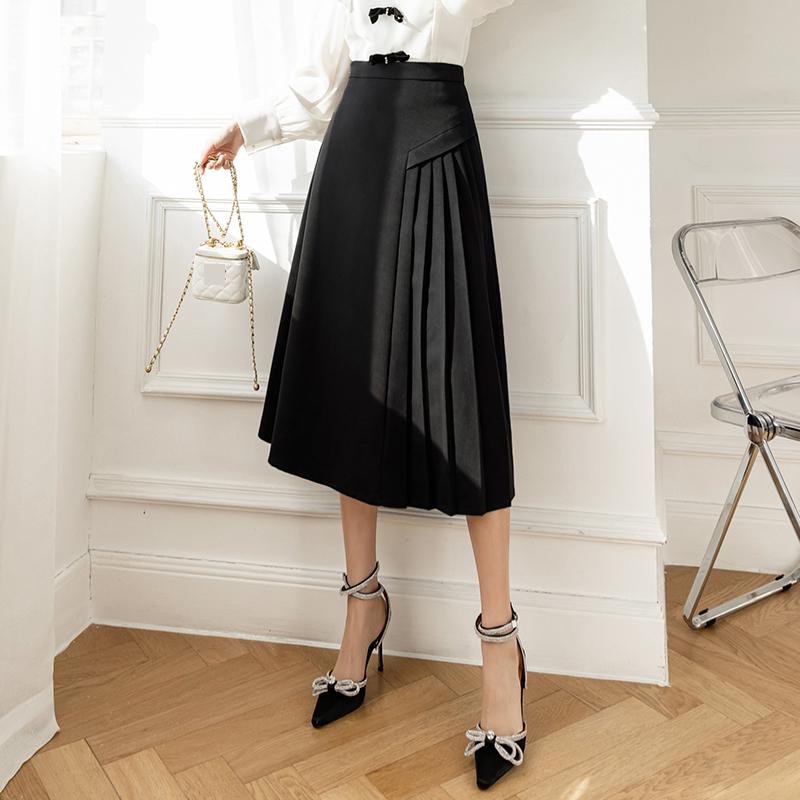 Summer Fashion Pleated Office Skirt Women Clothes Black Khaki Work Wear Ladies Skirts Formal