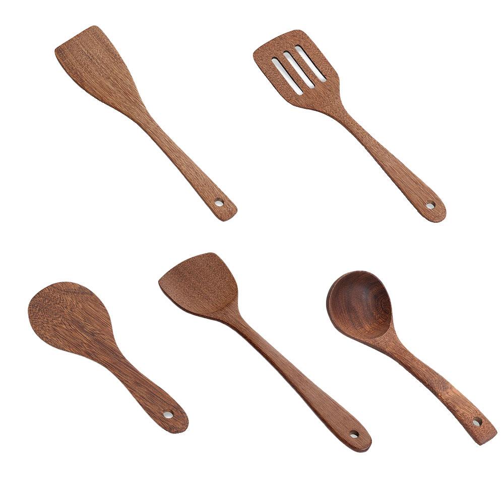 Деревянные кухонные принадлежности Сковорода с антипригарным покрытием Лопатка для мяса и риса Кулинарная лопатка Ложка для смешивания Суповая ложка Половник