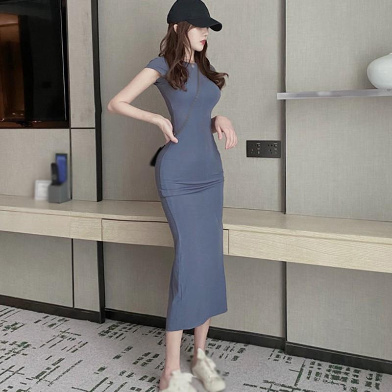 Women's Solid Color Casual Sexy Slit Bodycon Dress Summer Sleeveless Ladies Mid-length Vestidos