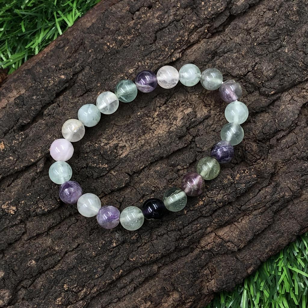 8 мм Натуральный Мультифлюорит Камень Ручной Работы Бусины Украшение Унисекс Браслет-Шамбала На Удачу 7.5" Для Подарка на День Рождения RBB-31