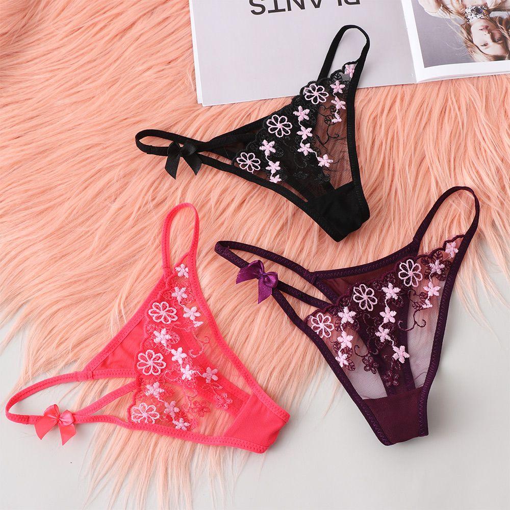 Нижнее белье Т-образные трусы Стринги Кружева Цветы Сексуальные трусики Женское эротическое белье