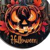 Autumn Atmosphere Hanging Ornament Halloween Wooden Door Hanger Sign, Flame Pumpkin Maple Leaf Printed Round Plaque, Hemp Rope Decor Waterproof