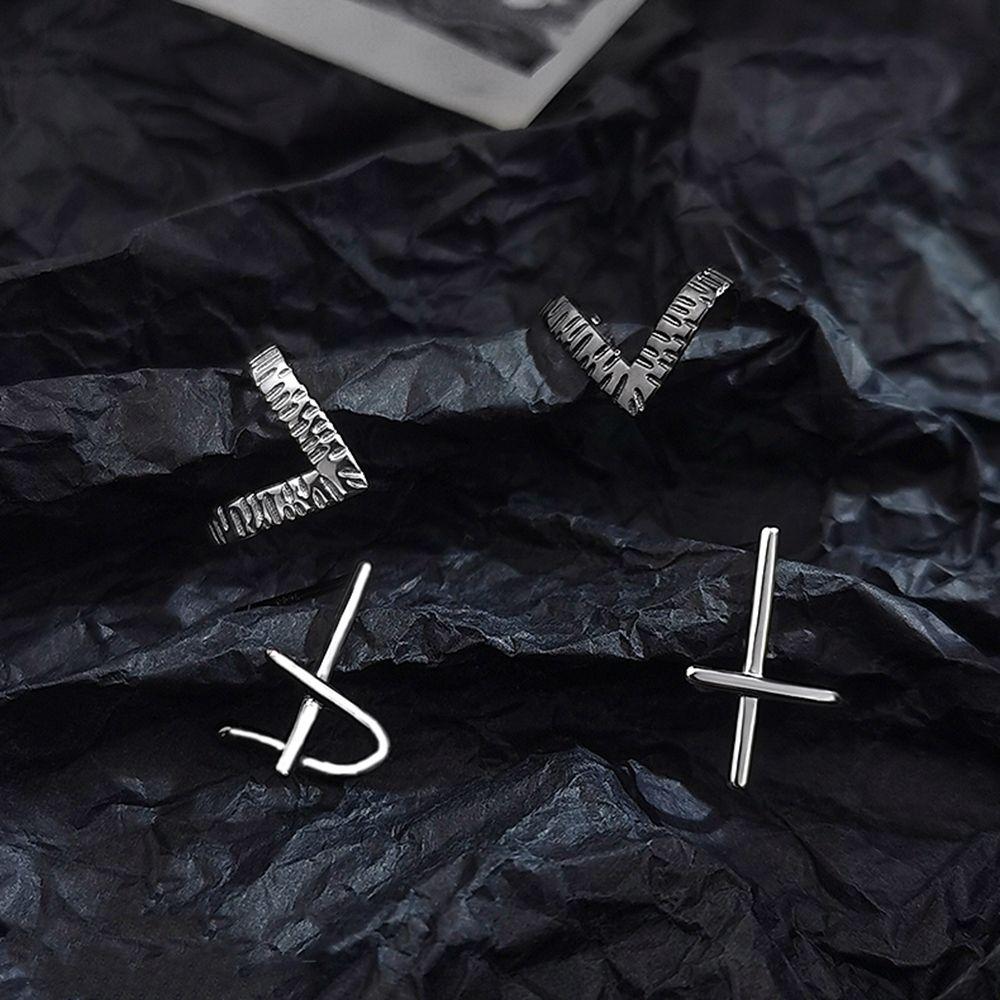 Hip Hop Trend Cross Hollow Silver Plate Geometry Metal Ear Studs Korean Style Earrings Men Earrings