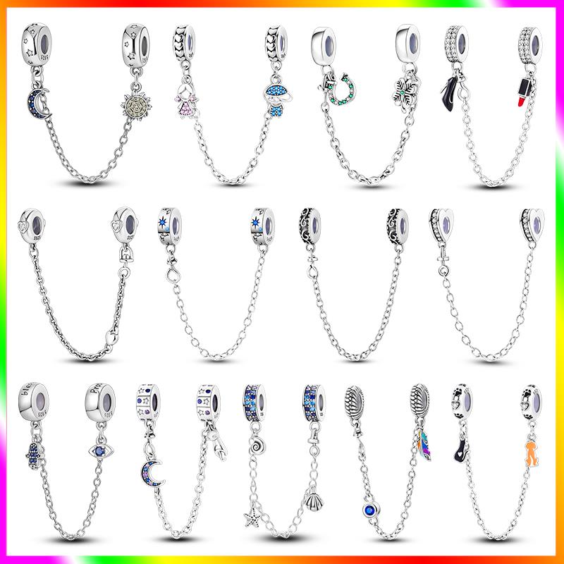 Новинка Шарм-бусина с цепочкой безопасности Звезда Луна Демонический глаз Подходит для оригинального браслета-шарма из стерлингового серебра 925 пробы Женские изысканные украшения
