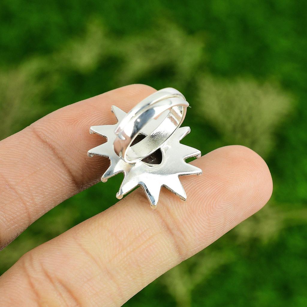 Natural Rhodonite Gemstone 925 Silver Statement Flower Adjustable Ring For Women