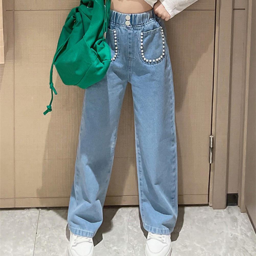 Джинсы для девочек, брюки, широкие джинсовые детские брюки для маленьких девочек