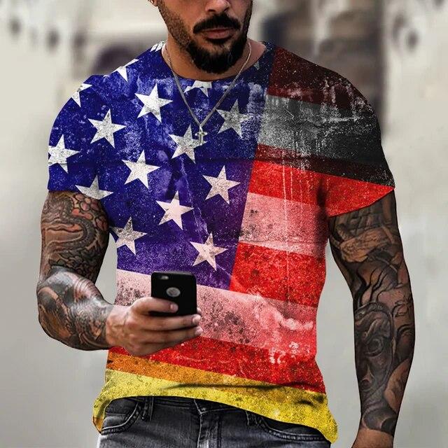 Summer T-shirt Men Short 3D Print Fashion Tops Casual Tee American Flag Harajuku Sleeve Shirts Oversize T-shirt Street Clothing