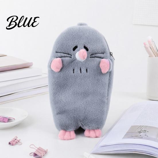 Cute Animal Stationery Pouch Cartoon Mole Pencil Case Plush Large Capacity Pen Pouch