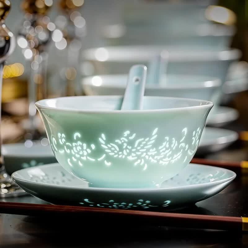 Набор столовой посуды Aowei Jingdezhen Celadon Linglong - Фарфор с золотой росписью в европейском стиле