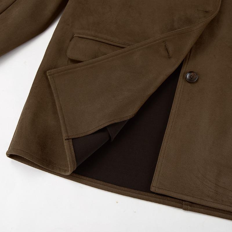 Осенне-зимнее винтажное замшевое пальто женское Design Sense утолщенное пальто средней длины с лацканами куртка женская одежда для поездок на работу