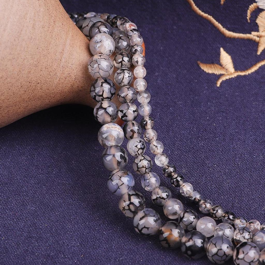 Натуральный свободный камень, черный агат с драконом, круглые бусины для изготовления ювелирных изделий, браслет-подвеска «сделай сам», 15 дюймов, нить 4/6/8/10/12 мм