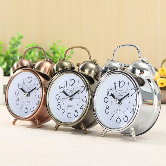 Classic Silent Double Bells Quartz Movement Bedside Table Retro Mini Alarm Clock