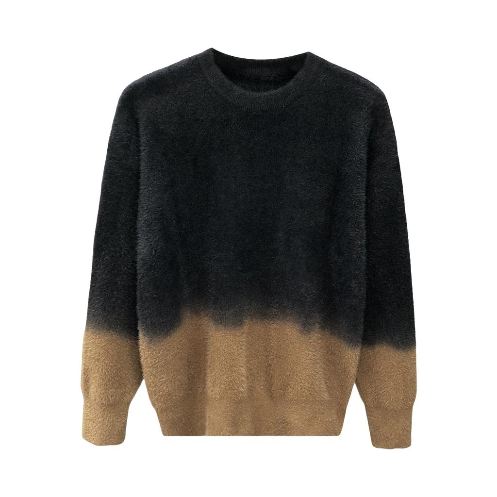 Осенне-зимний свитер с градиентными цветами, мужская модная утолщенная рубашка с круглым вырезом, легкий свитер для зрелого возраста и дикого стиля