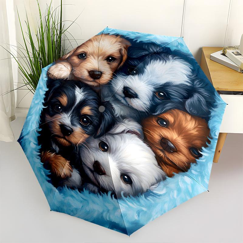 Puppies,Blanket Automatic Folding Umbrella 8 Ribs Lightweight Design, Durable Iron Frame, Compact and Portable, Ideal Birthday or Christmas