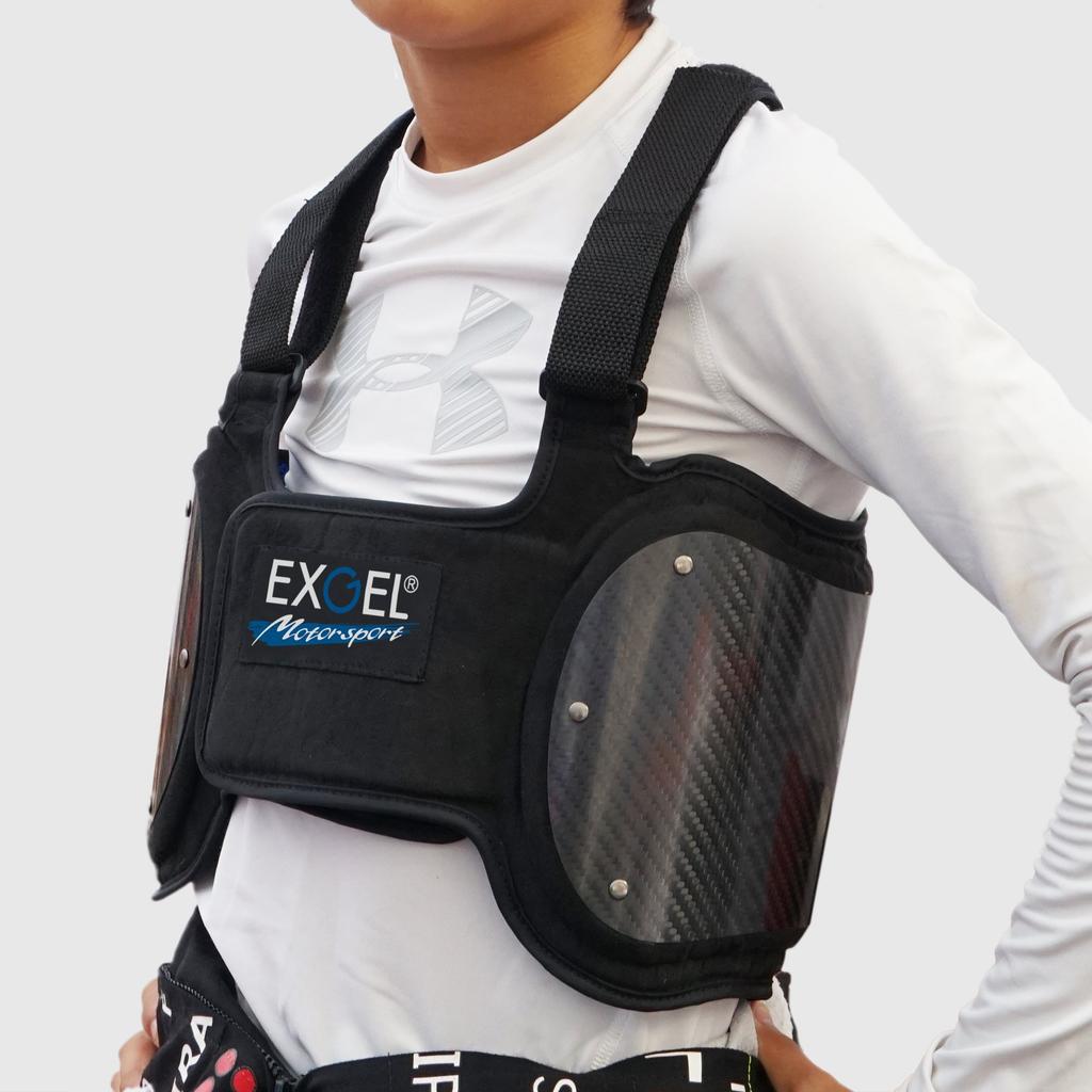 EXGEL Body Dry Carbon Vest Junior Gel Back and Side Shock Mesh Made in Protector, 17, Size, Black, Cushion, Support, Motorsports, Karting, Absorption,
