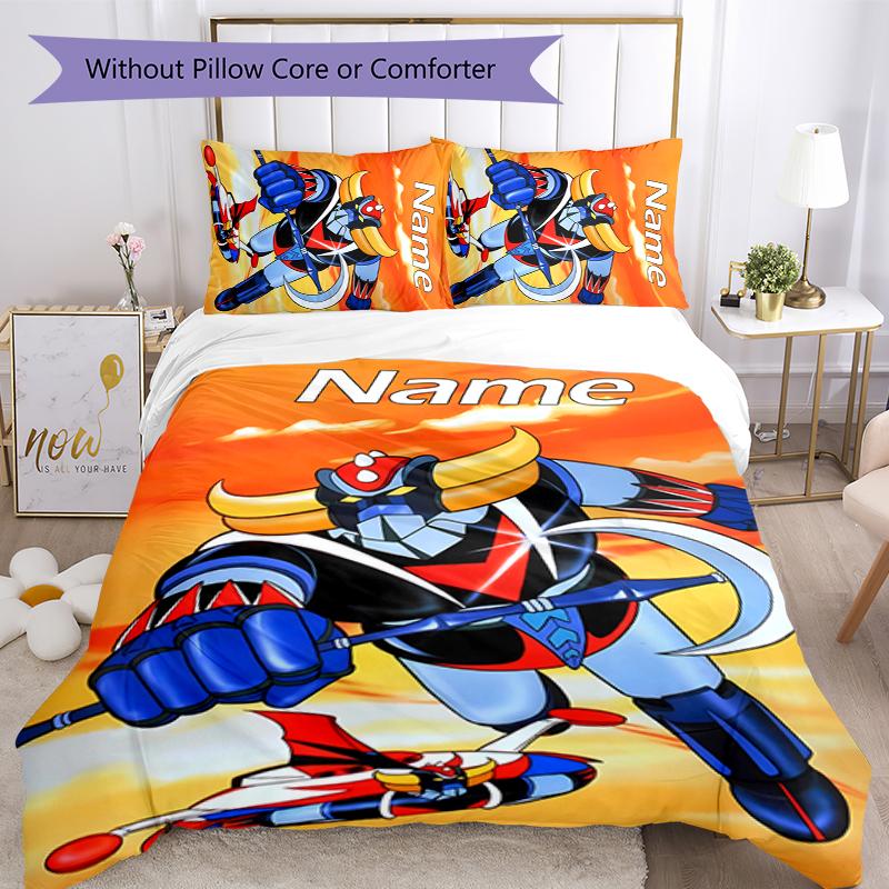 3pcs Custom Name UFO Robo Grendizer Bedding Set Duvet Cover Closure Includes 1 Duvet Cover & 2 Pillowcases for All Seasons Bedroom Decor