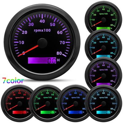 Круглый автоматический тахометр RPM 8000 RPM тахометр с ЖК-дисплеем цифровой счетчик моточасов для автомобиля морской подвесной дизельный двигатель 7 цветов изменение