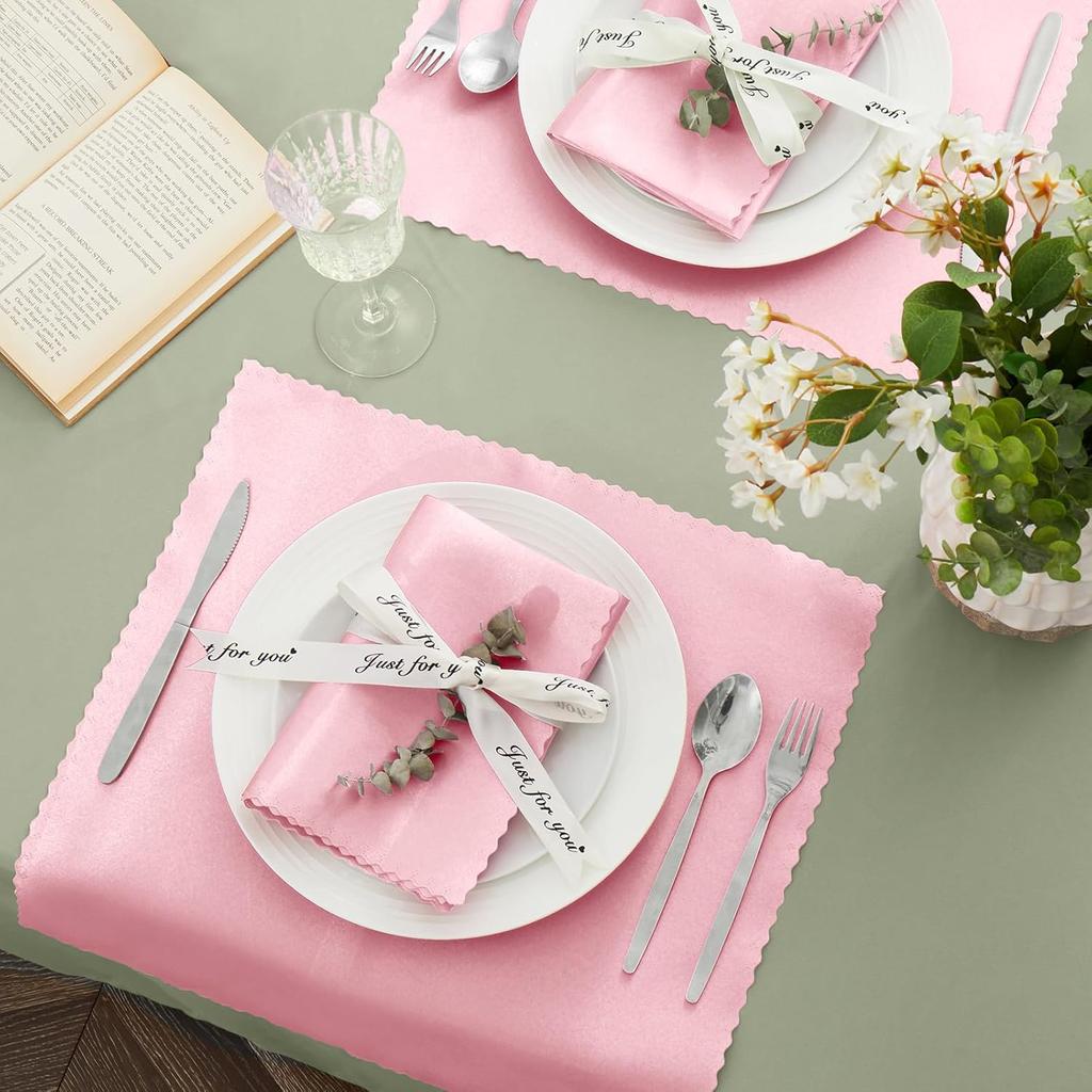VACVELT 12 Pack Blush Pink Satin Napk 20x20 Inch Wedding Napk, Scalloped Elegant Dinner Napk Square Table Napk Decor, Silky Satin Cloth Napk for