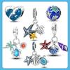 New Design Summer Ocean Blue Sea Turtle Dangle 925 Silver Charm Beads Fit Brand Bracelet Fine Silver Jewelry Gift