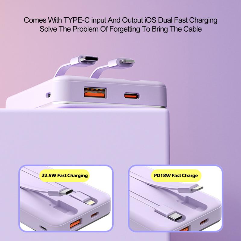 Power Bank 10000 мАч Портативный 22,5 Вт Быстрая зарядка Внешнее зарядное устройство с кабелем Mini Powerbank для iPhone Huawei P40 Xiaomi