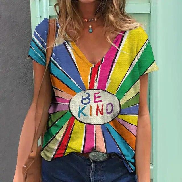 Женская футболка с 3d радужным принтом, топы, модные повседневные футболки с v-образным вырезом, одежда Pride Month, летние женские пуловеры большого размера