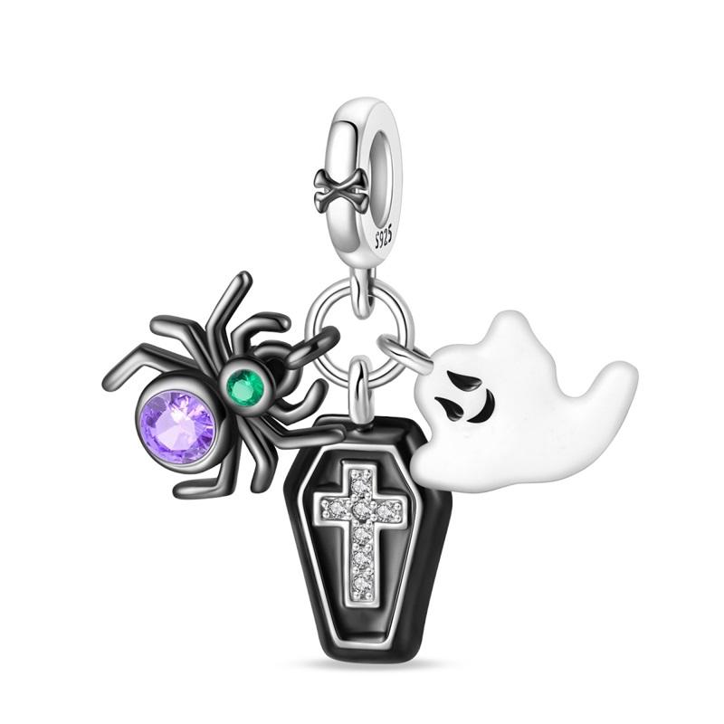 Copper Cute Ghost Beads & Cat Pumpkin Head Dangle Charm Fits Bracelet Halloween Pendant Accessories Gifts