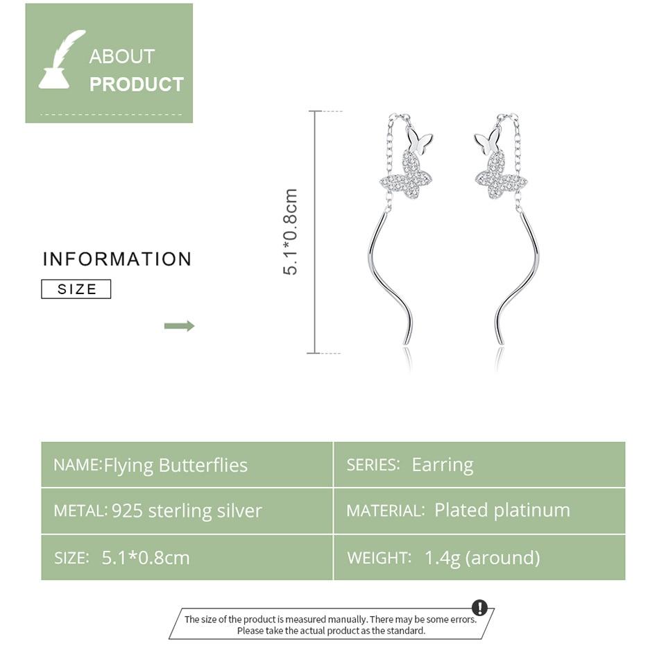 WOSTU 100% 925 Sterling Silver Flying Butterflies Drop Earrings Long CZ Butterfly Dangle Earrings For Women Jewelry