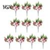 Fake Floral Ornaments 5 Heads Artificial Poinsettia Flowers, Christmas Pine Berry Decoration, Home Interior Accents Fade-Resistant Red And White