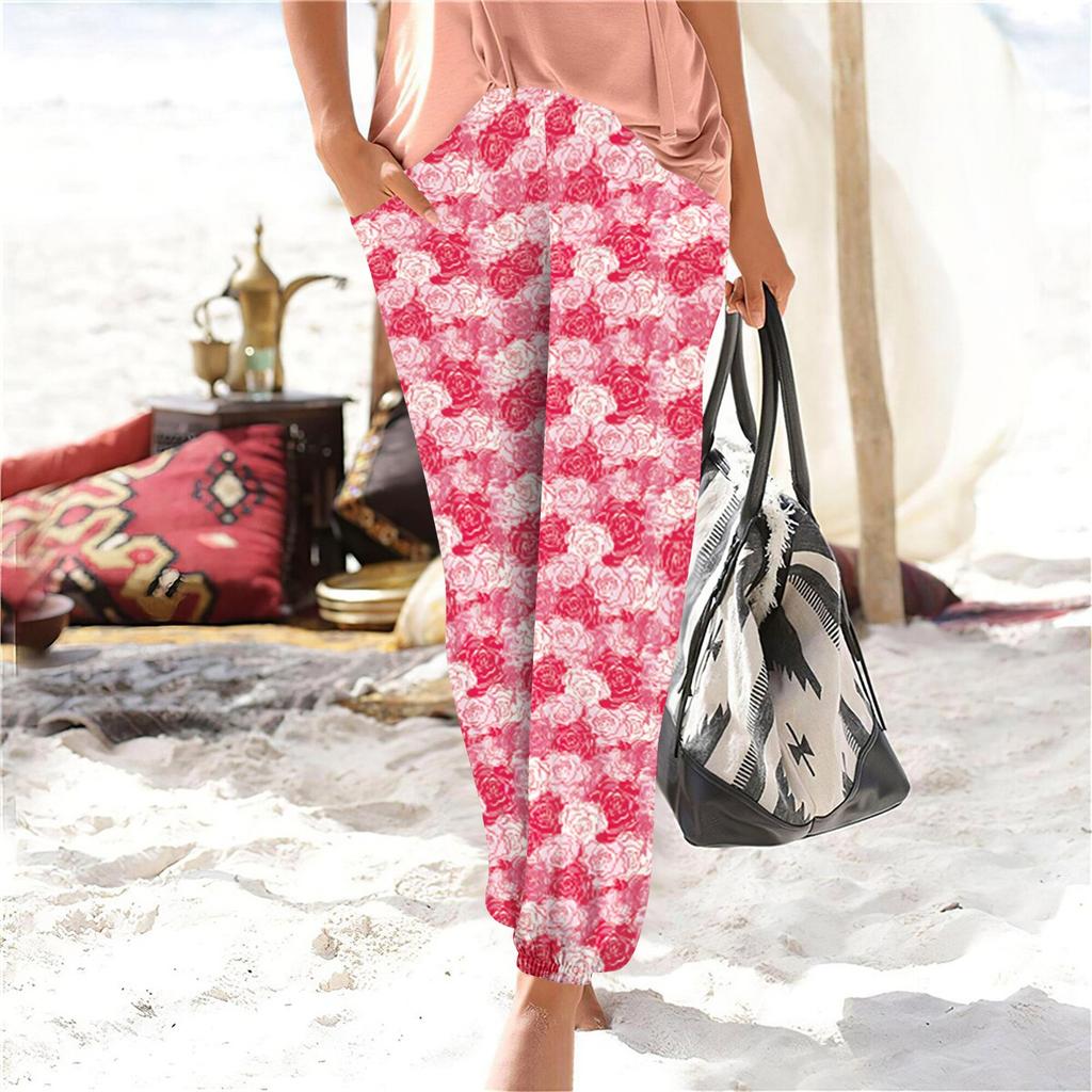 Женские летние свободные повседневные широкие брюки с эластичной резинкой на талии и брюками