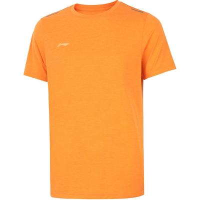 Футболка Li Ning Running Series с логотипом, однотонная, с круглым вырезом, удобная, дышащая, с коротким рукавом, мужская, оранжевая, ATSU551-7