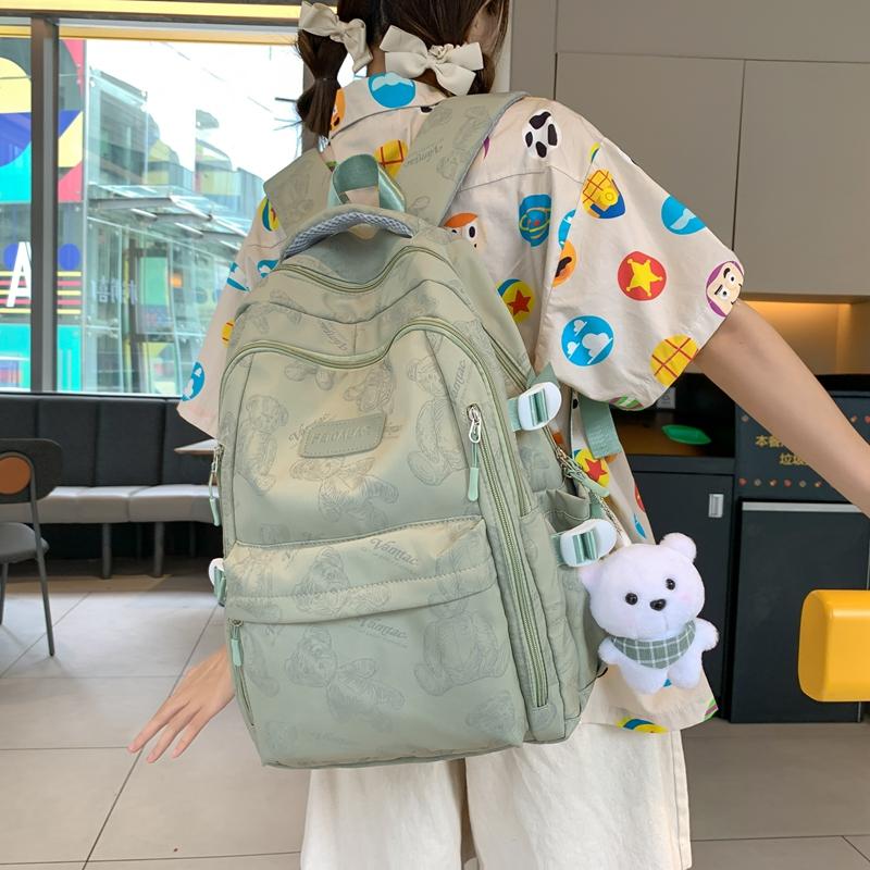 Schoolbag Junior High School Women's Large Capacity Backpack Printed Bear Computer Backpack Male High School Students