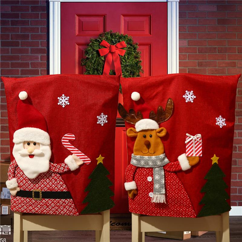 Christmas Chair Cover Dinner Dining Table Santa Claus Snowman Red Cap Ornament Chair Back Covers Christmas Decoration