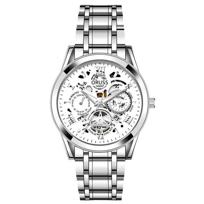 ORUSS Новые роскошные мужские часы высшего бренда с коробкой, водонепроницаемые светящиеся мужские кварцевые часы с календарем