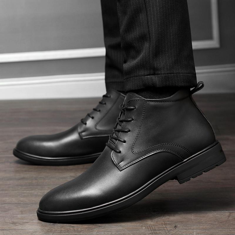 Genuine Leather Mens Boots Casual Business Oxford Shoes Male Adult Fall Winter Fashion Warm Outdoor Snow Shoes Dress Basic Boots