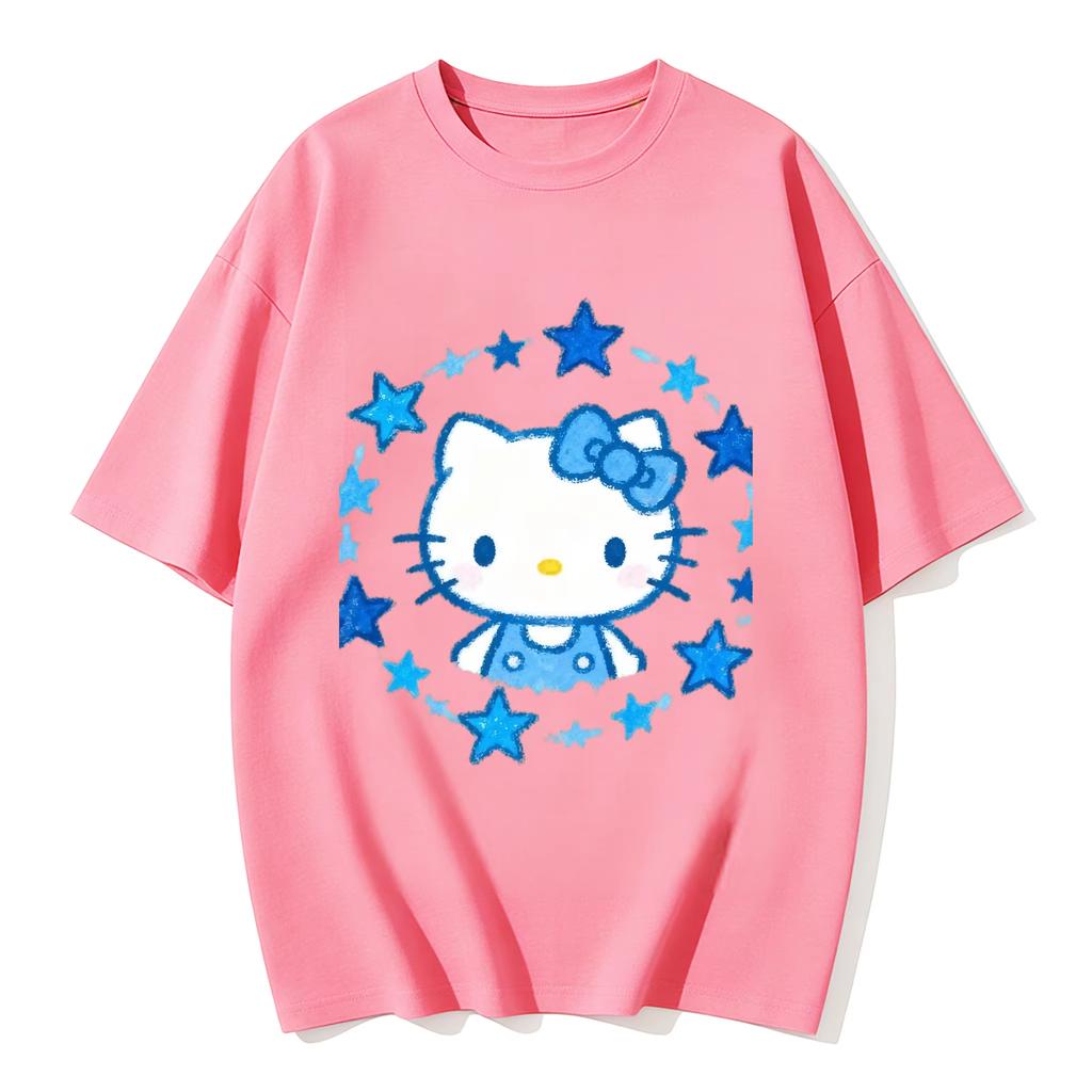 2026 new Summer Cute HelloKitty TShirts Soft Cotton Short Sleeve Tees for Parents Kids Breathable Casual Daily Outfit Tops