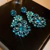 Blue Diamond Flower Earrings Exaggerated Design Retro Earrings