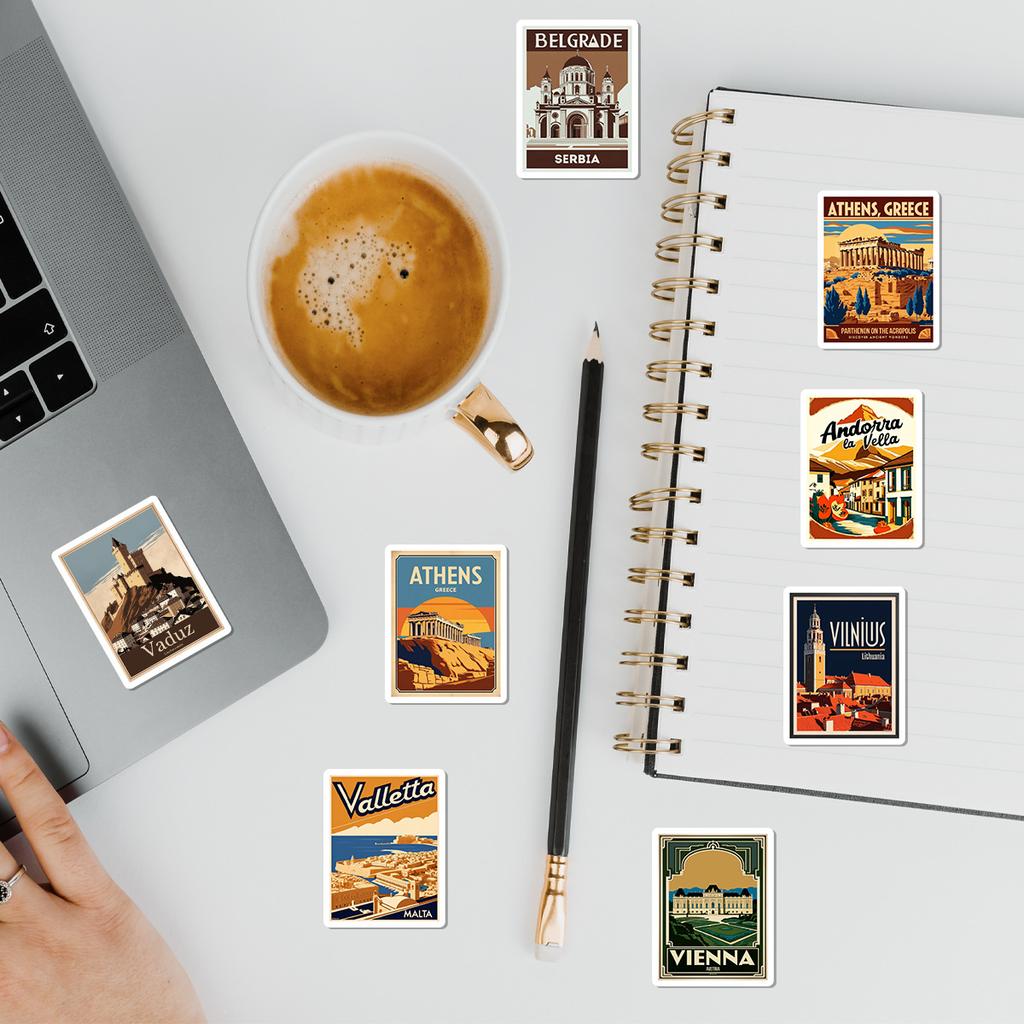 50 European Travel Graffiti Stickers Creative Travel Stickers Mobile Water Cup Hand Account DIY Waterproof Stickers