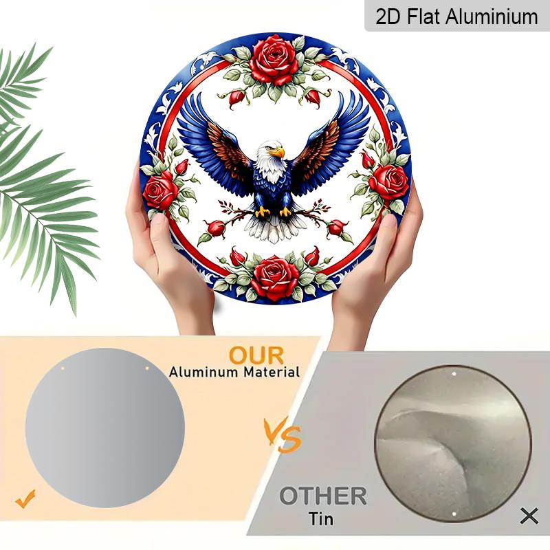 2D Flat, 1pc Blue, Red and White Eagle Garland Sign, round Metal Aluminum Garland Sign, Patriotic Sign, 4th of July & Memrial Day Decorative