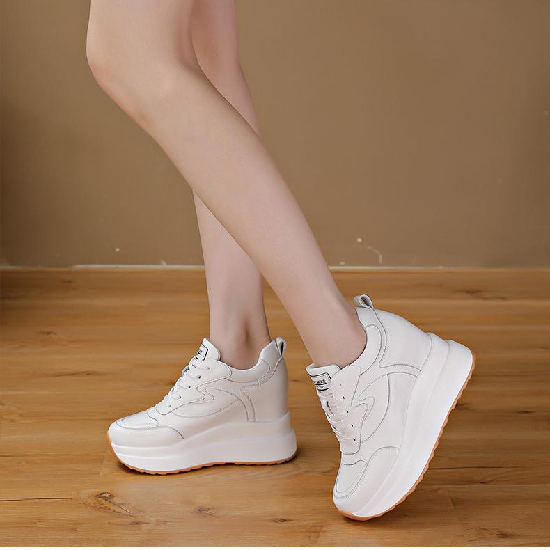 Fujin Кроссовки на платформе 10 см, массивная обувь из натуральной кожи для женщин, летняя обувь, весенне-осенние прогулочные кроссовки, модные