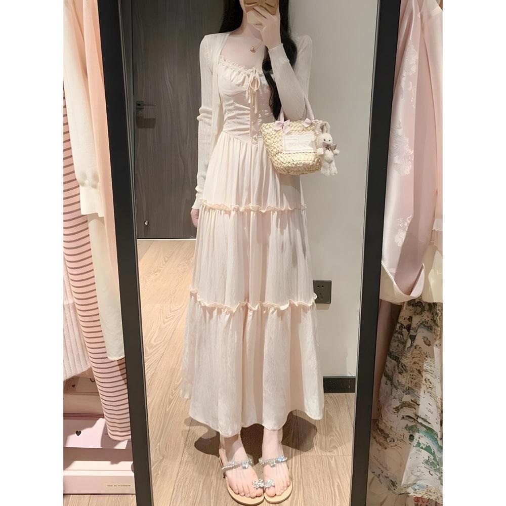 Темпераментное розовое платье на бретелях женское летнее новая мода маленький человек красивое нежное ветреное платье с завышенной талией