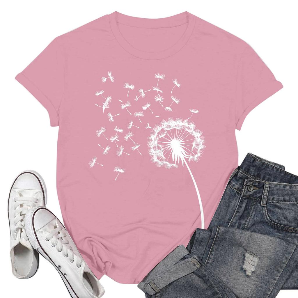 Women's Fashion Casual Printed Short Sleeve Round Neck Pullover Tops