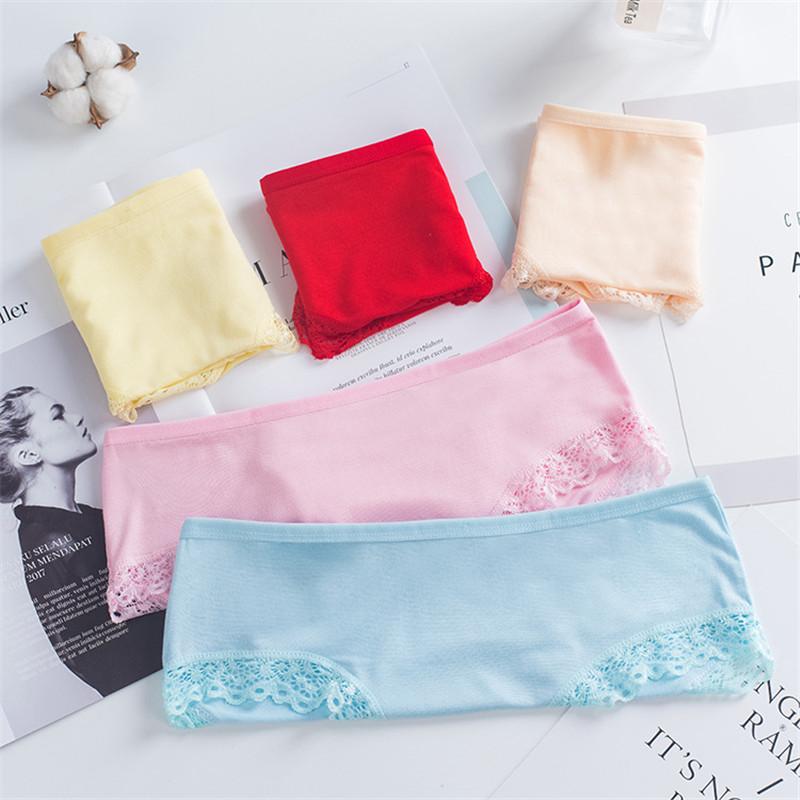 4PC Lace Girl Shorts Briefs Modal Underpants Milk Silk Panties Girls Teenagers