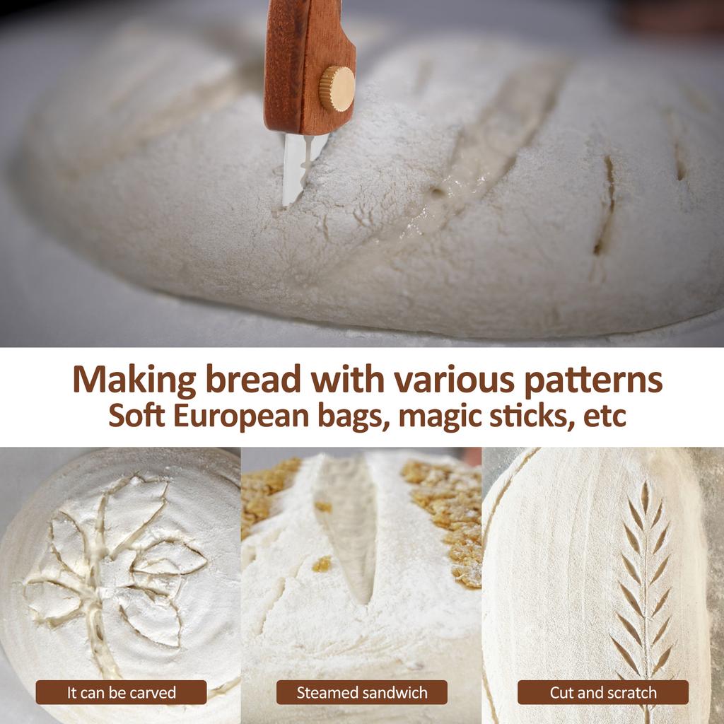 Bread Lame Wooden Bread Bakers Cutter Slashing Tool with 5pcs Blades Scoring Cutter Kitchen Baking Accessories Toast Knife