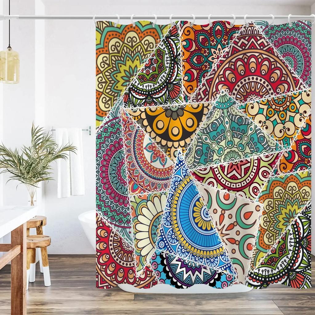 Занавески для душа в стиле пэчворк в стиле бохо для ванной комнаты, цветные винтажные занавески для душа, водонепроницаемые тканевые экраны для ванн