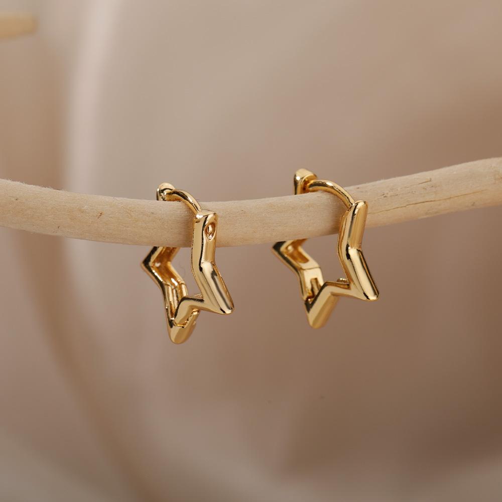 316L Stainless Steel Star Earrings For Women Gold Color Geometric Star Hoop Earring Girl Jewelry Hypoallergenic Accessories