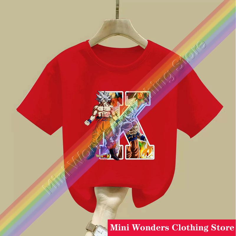 Dragon Ball Goku Boys Child T Shirt Anime Tops Short Sleeve Tee Clothes Cartoon Letter Summer Cute Childrens Clothing Kids Gift