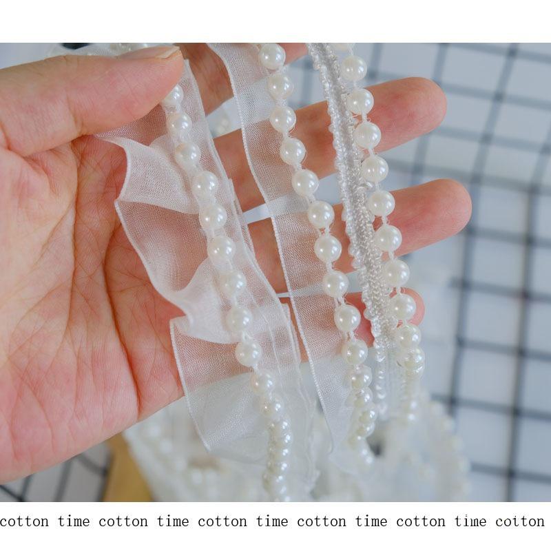Cottontime Кремовая Сетчатая Лента с Бусинами и Жемчужным Кружевом Декоративные Аксессуары для Одежды