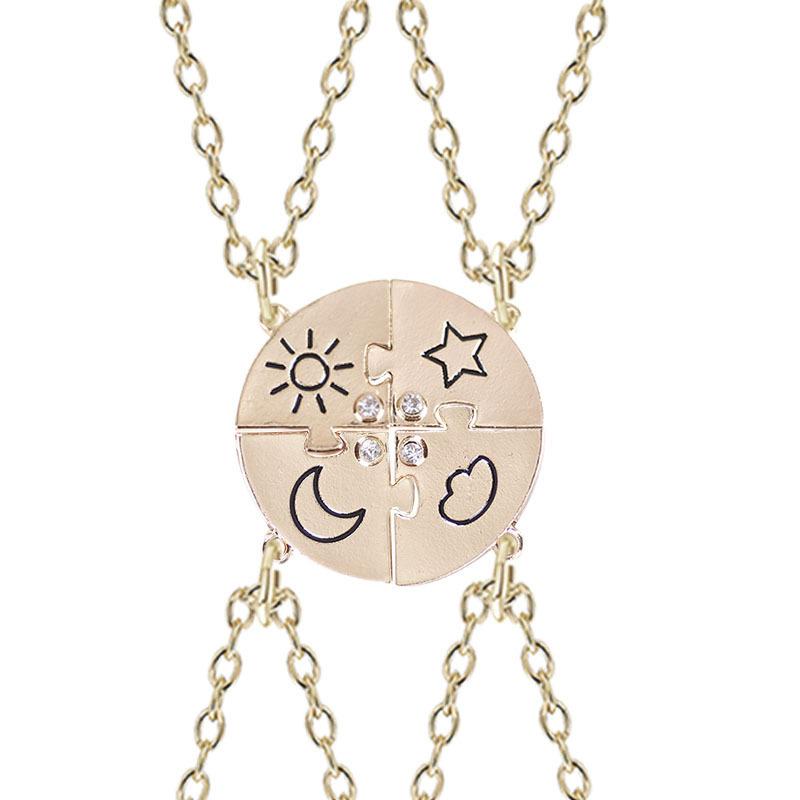 4 Pieces Round Sun Star Moon Pendant Necklace Best Friend Forever Friendship Bff Men And Women Charm Chokers 2023