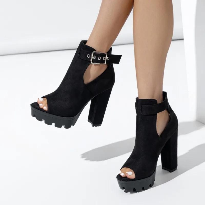 Женские сандалии интернет-знаменитости мода пряжка дизайнер искусственная замша запатиллас мухер открытый носок рыбий рот обувь 35-42