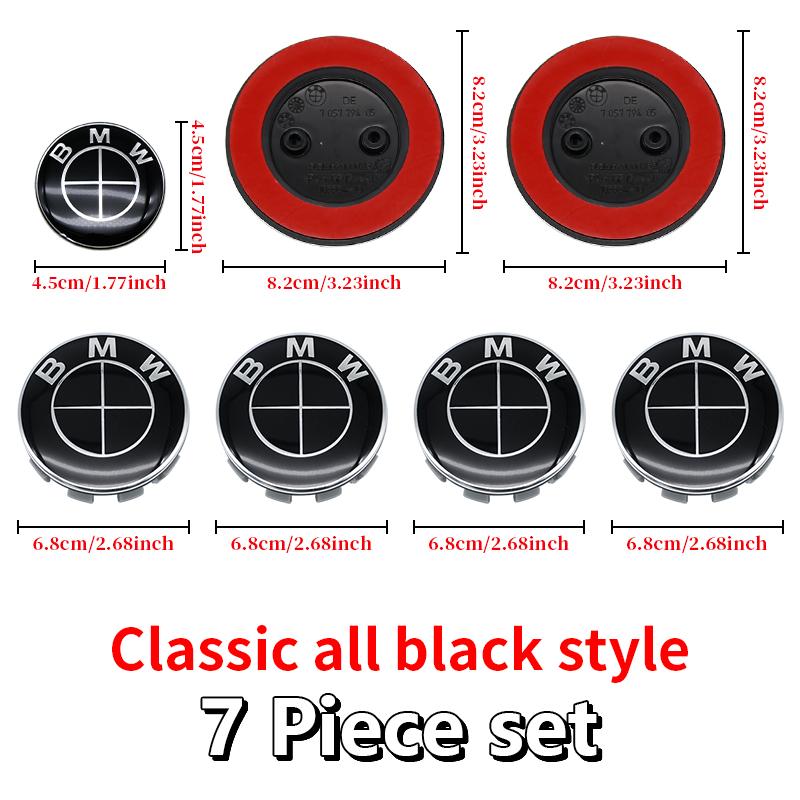 MLKQ6 All Black 82mm 74mm Car Front Rear Logo 68mm Wheel Hub Center Cover Steering Wheel Center Stickers For BMW E90 E87 F20 E46 F30